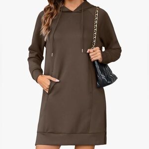 Casual Brown Long Sleeve Hoodie Dress